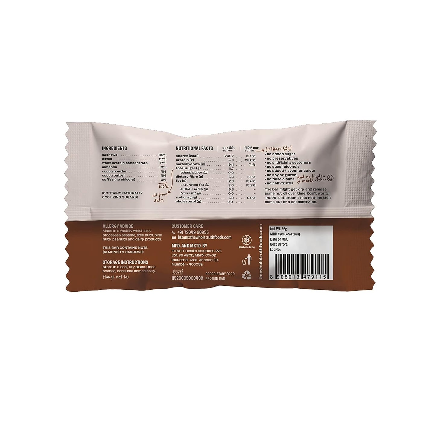 The Whole Truth Coffee Cocoa 52g Protein Bar