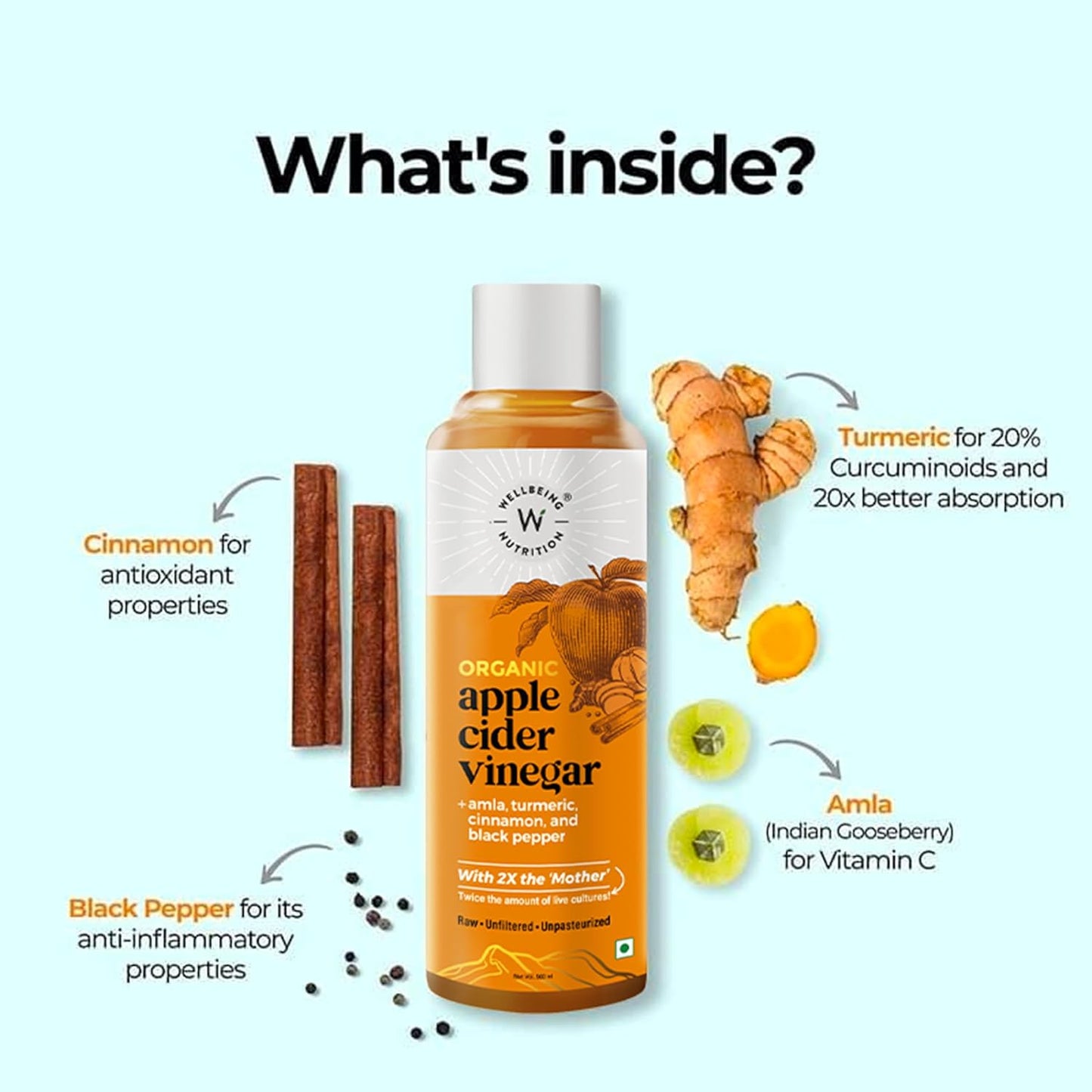 Wellbeing Nutrition Apple Cider Vinegar with Amla, Turmeric, Cinnamon and Black Pepper