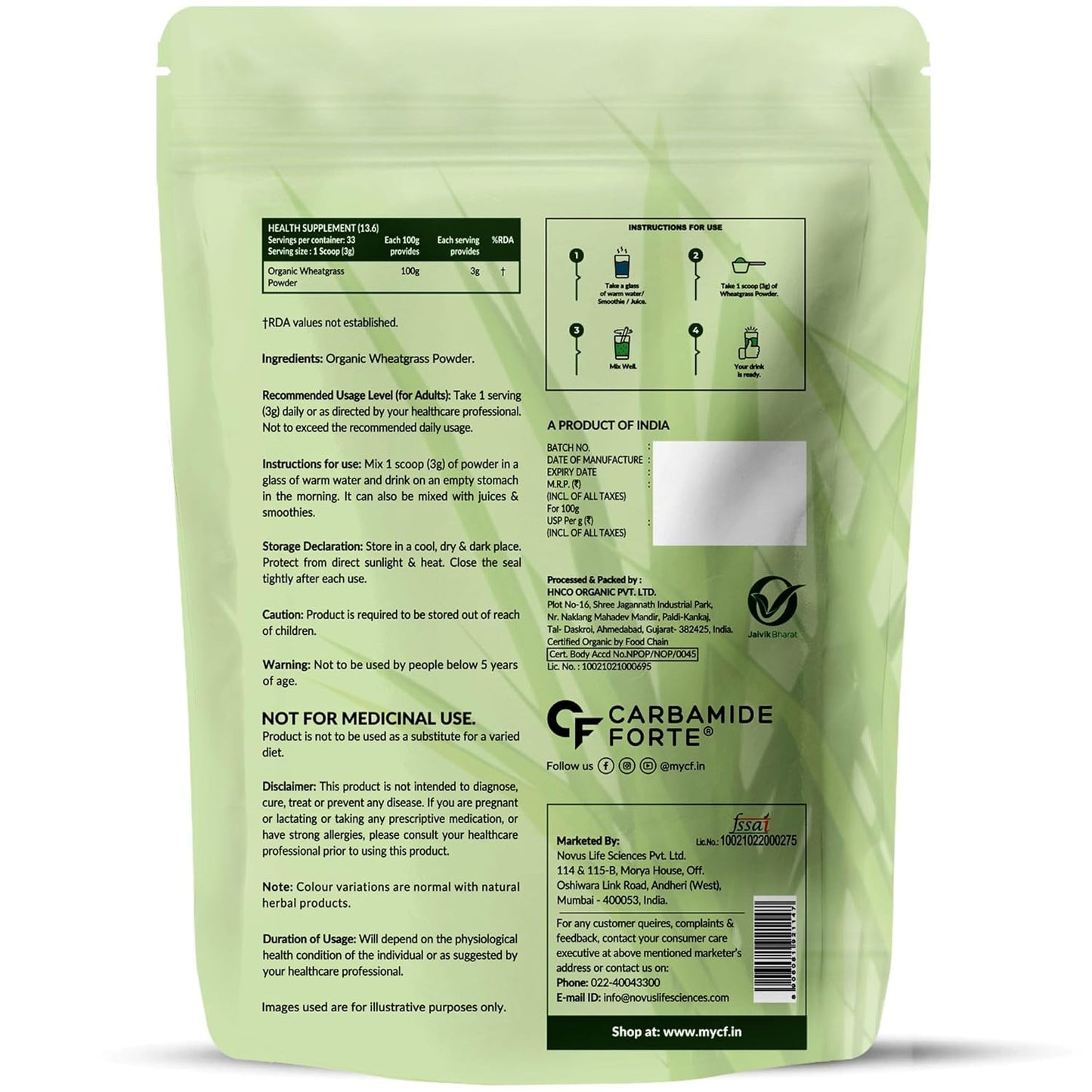 Carbamide Forte - Organic Wheat Grass Powder 100g