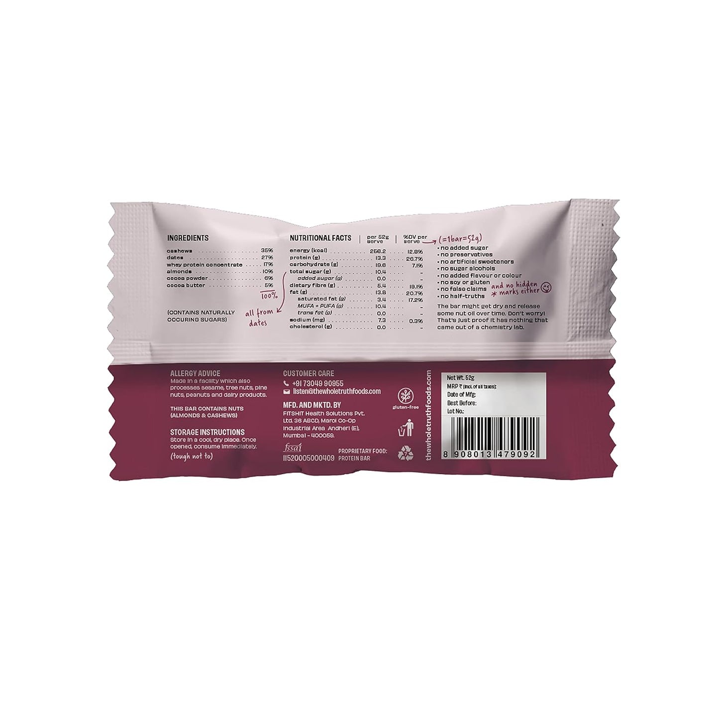 The Whole Truth Double Cocoa 52g Protein Bar