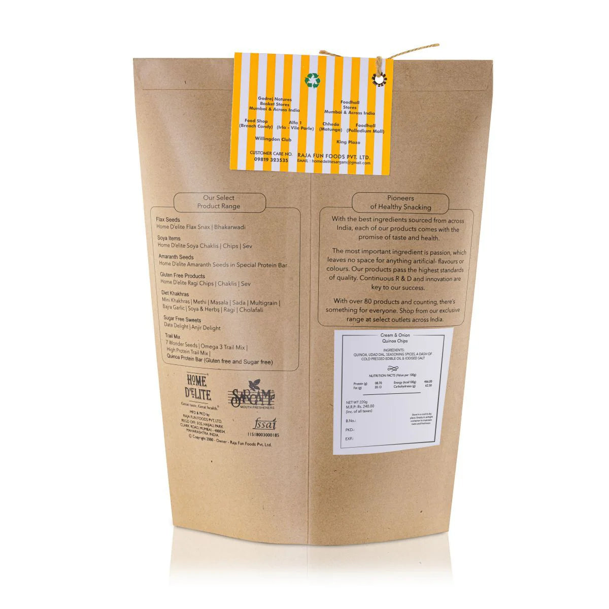 Home D'Lite - Cream & Onion Quinoa Chips