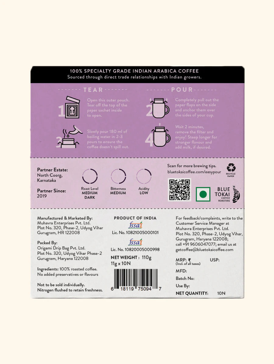 Blue Tokai - Monsoon Malabar Easy Pour 10 Sachets
