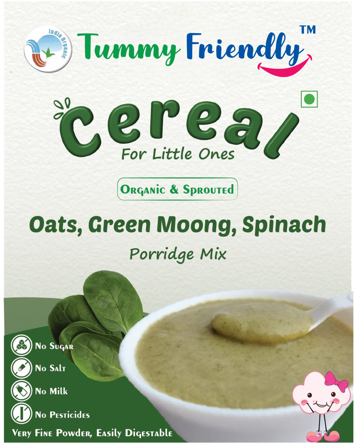 Tummy friendly oats, green moong, spinach porridge mix