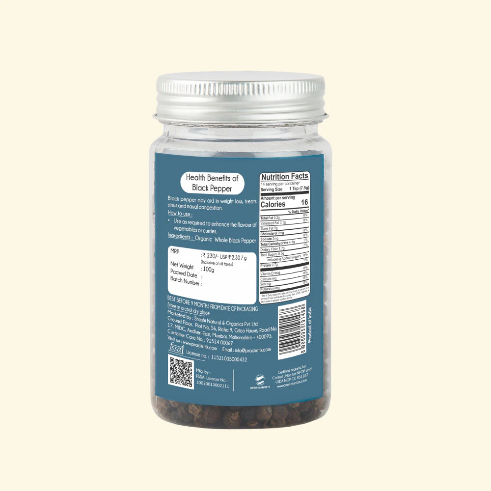 Praakritik Black Pepper Whole 100g
