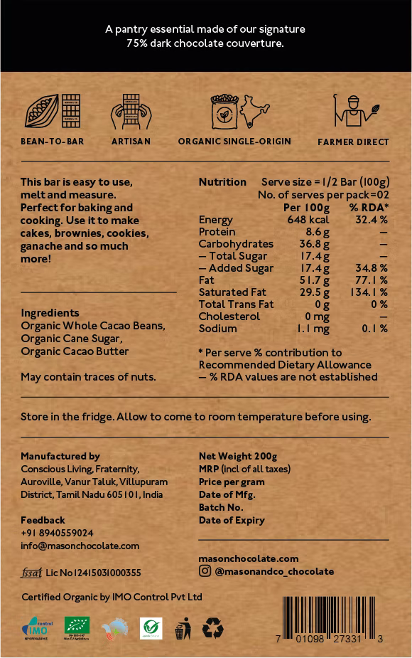 Mason & Co. - Dark Baking Chocolate