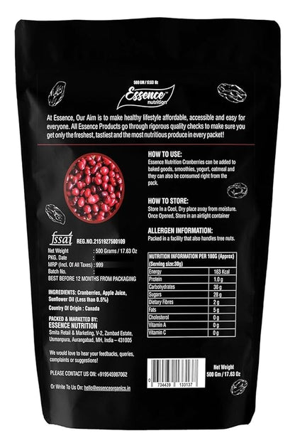 Essence Nutrition - Cranberries 250gm