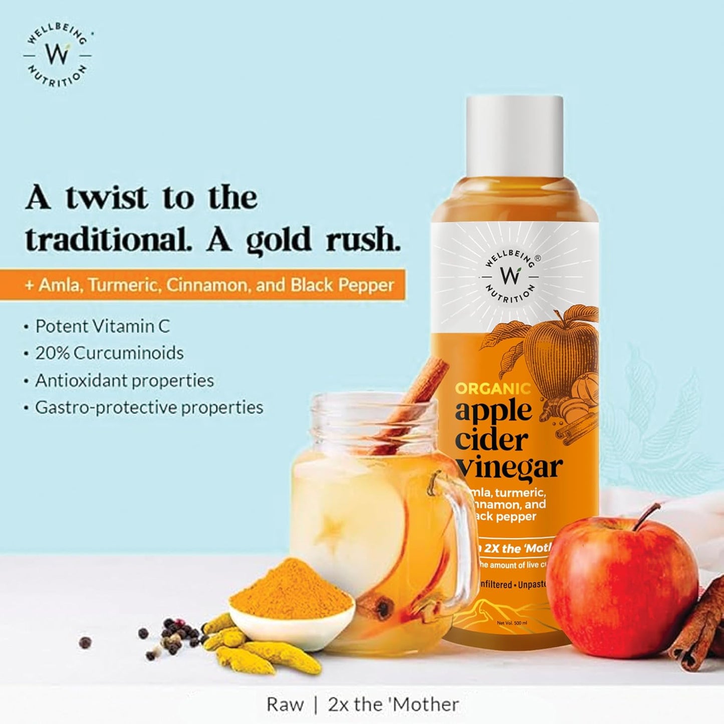 Wellbeing Nutrition Apple Cider Vinegar with Amla, Turmeric, Cinnamon and Black Pepper
